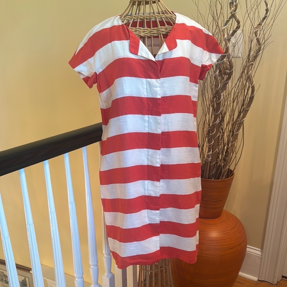 Armani Collezioni Orange And White Striped Dress